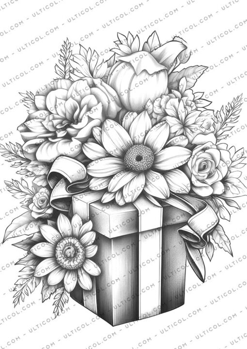 Flower Gift Box Coloring