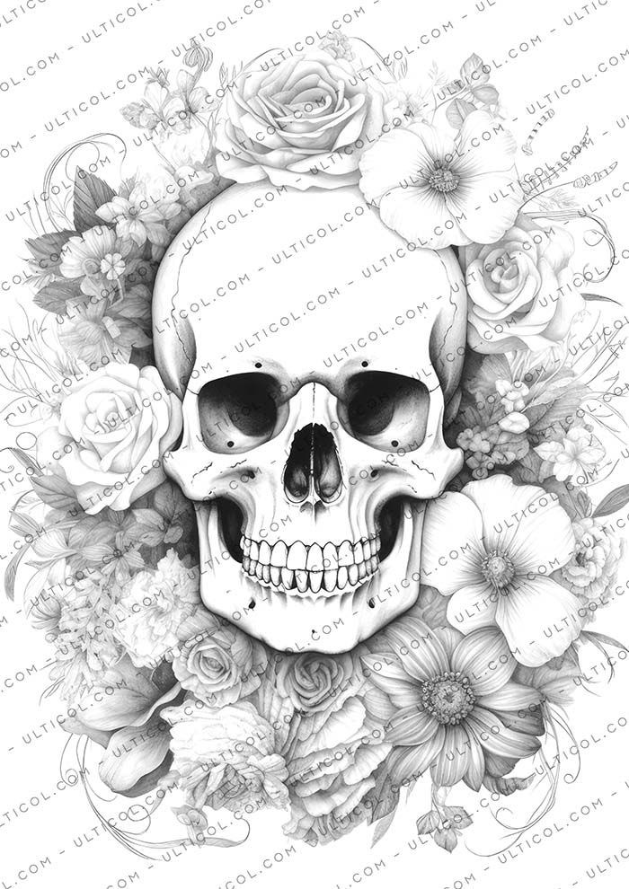 Floral Skull Coloring