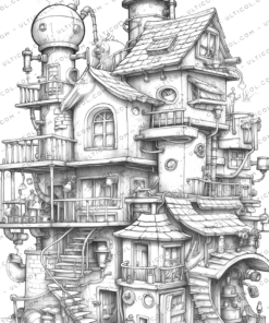 Steampunk Houses Coloring Book