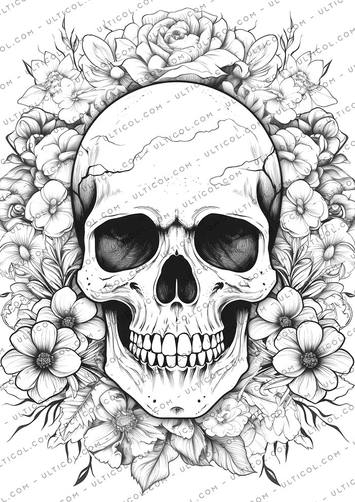 Floral Skull Coloring