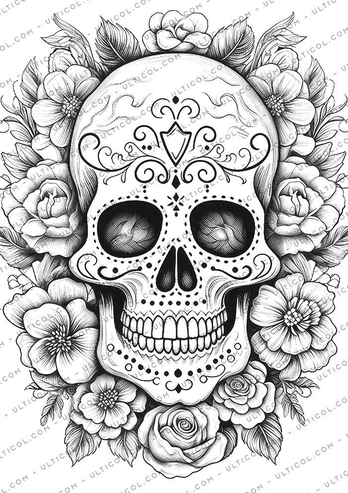 Floral Skull Coloring