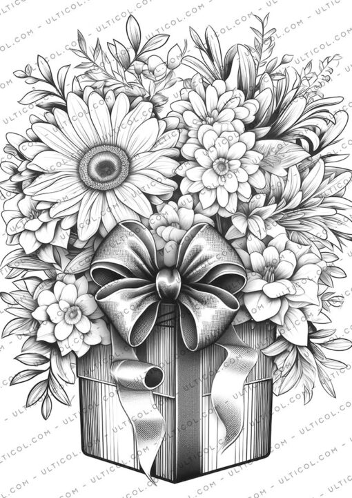 Flower Gift Box Coloring