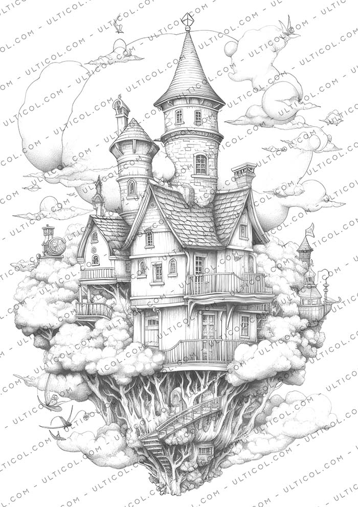 Fantasy Sky House coloring