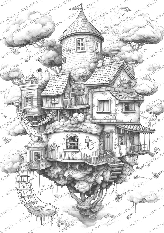 Fantasy Sky House coloring