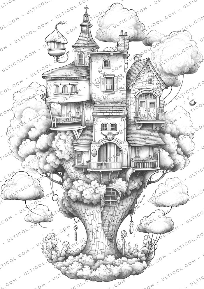 Fantasy Sky House coloring