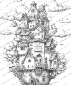 Fantasy Sky House coloring