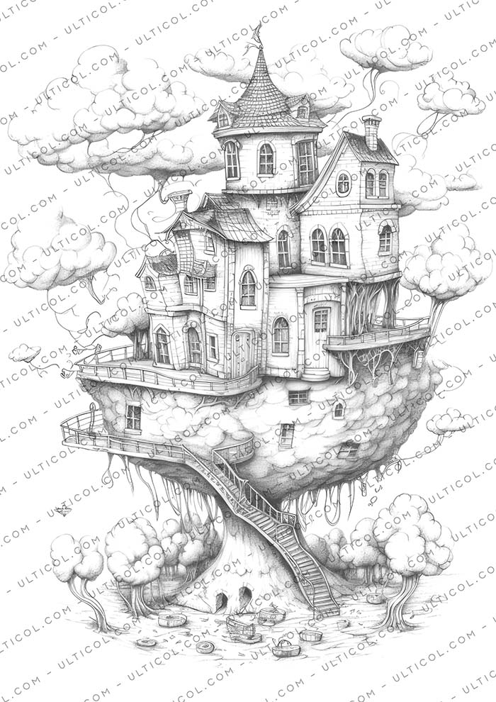 Fantasy Sky House coloring