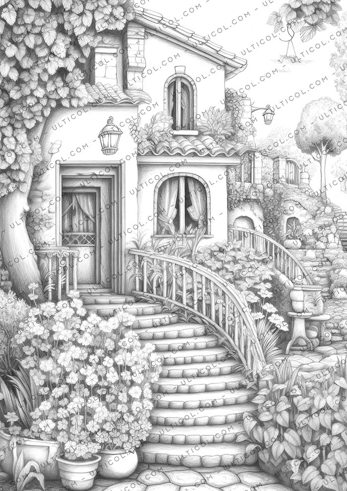 Flower Houses Coloring