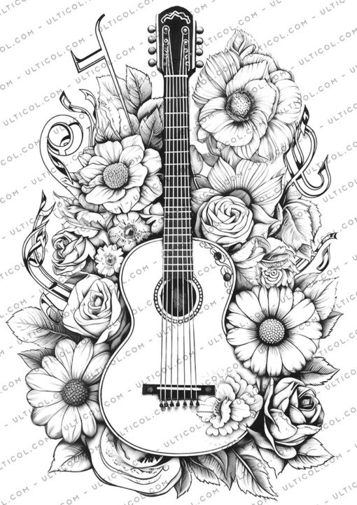 Musical Instrument Flower Coloring