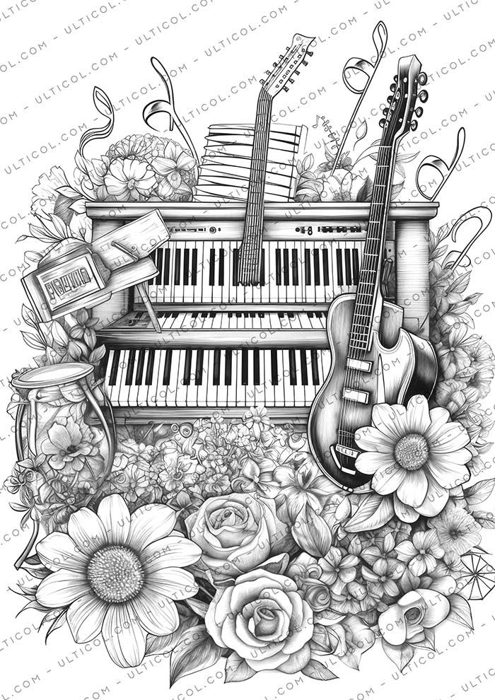 Musical Instrument Flower Coloring