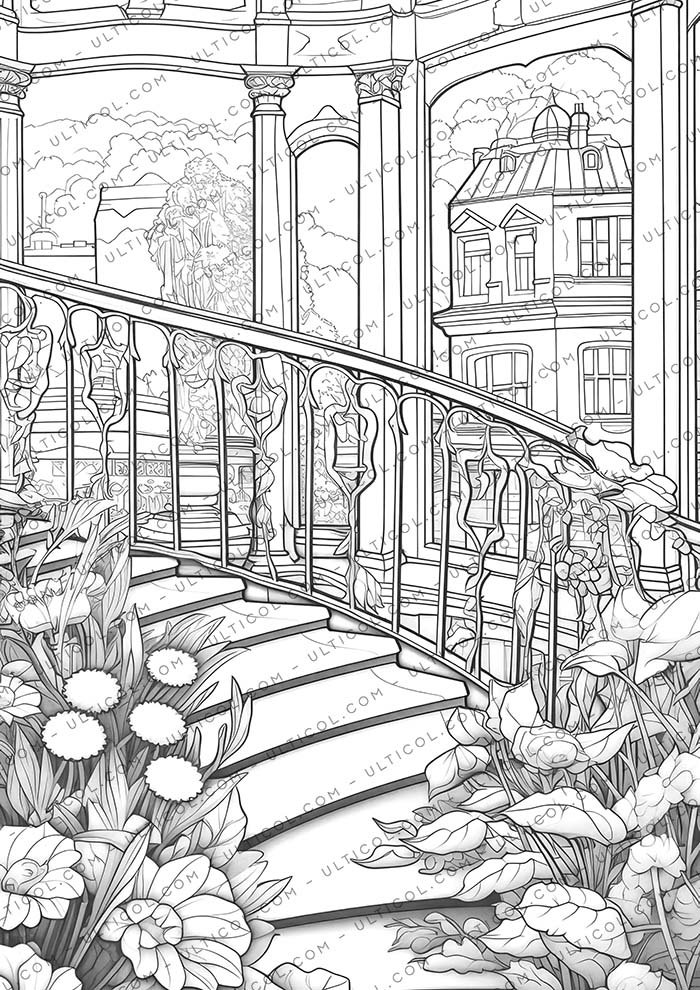 Art Nouveau Flowers Coloring