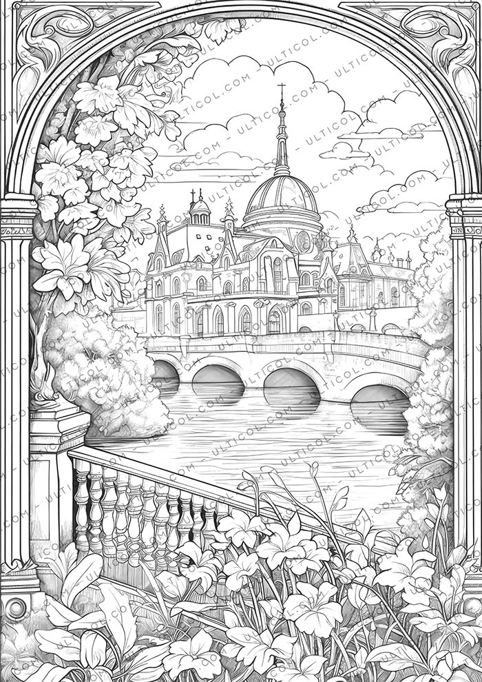 Art Nouveau Flowers Coloring