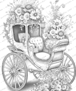 Vintage Flower Carriage Grayscale Coloring Pages