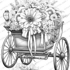 Vintage Flower Carriage Grayscale Coloring Pages