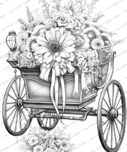 Vintage Flower Carriage Grayscale Coloring Pages