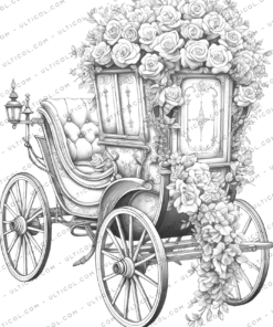 Vintage Flower Carriage Grayscale Coloring Pages
