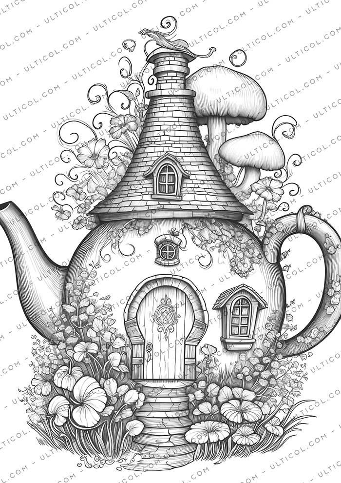 teapot fairy house coloring