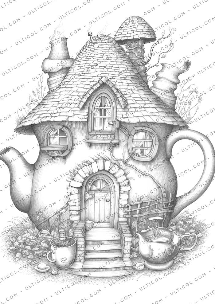 teapot fairy house coloring