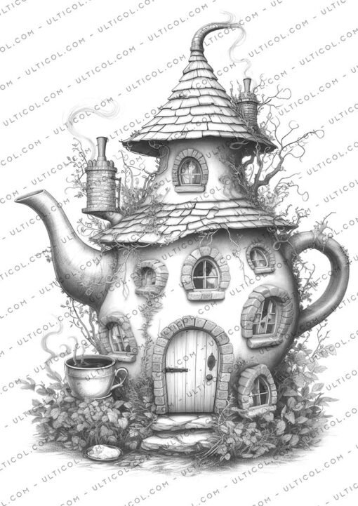 teapot fairy house coloring