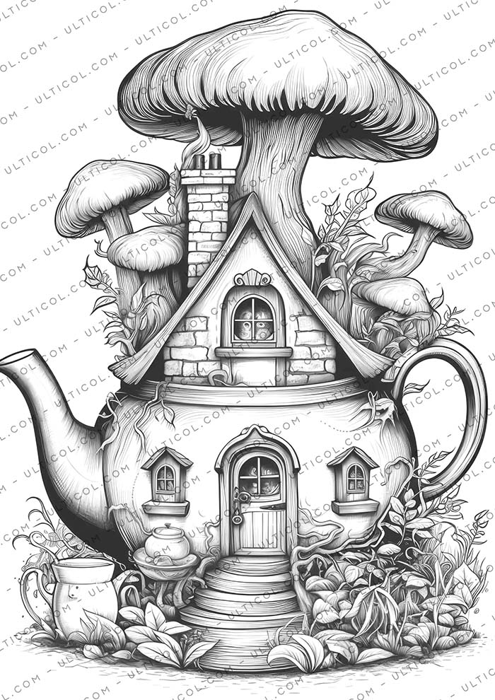 teapot fairy house coloring
