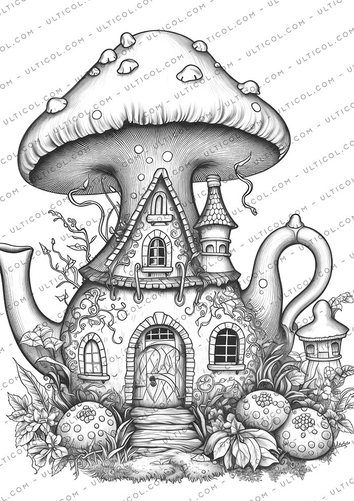 teapot fairy house coloring