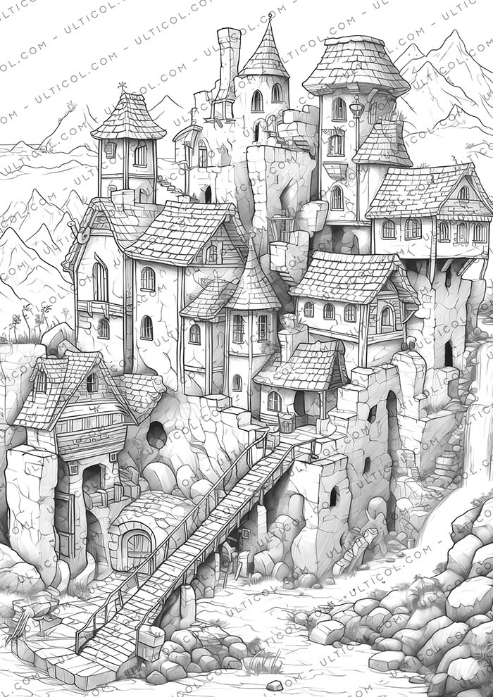 Fantasy Village Coloring
