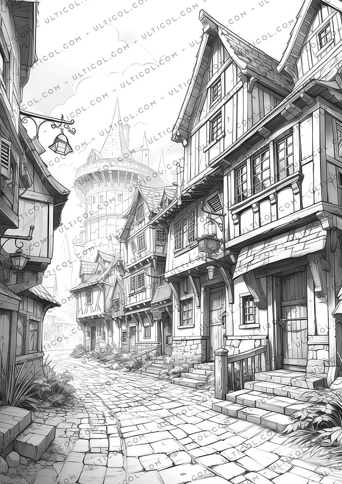 Fantasy Village Coloring