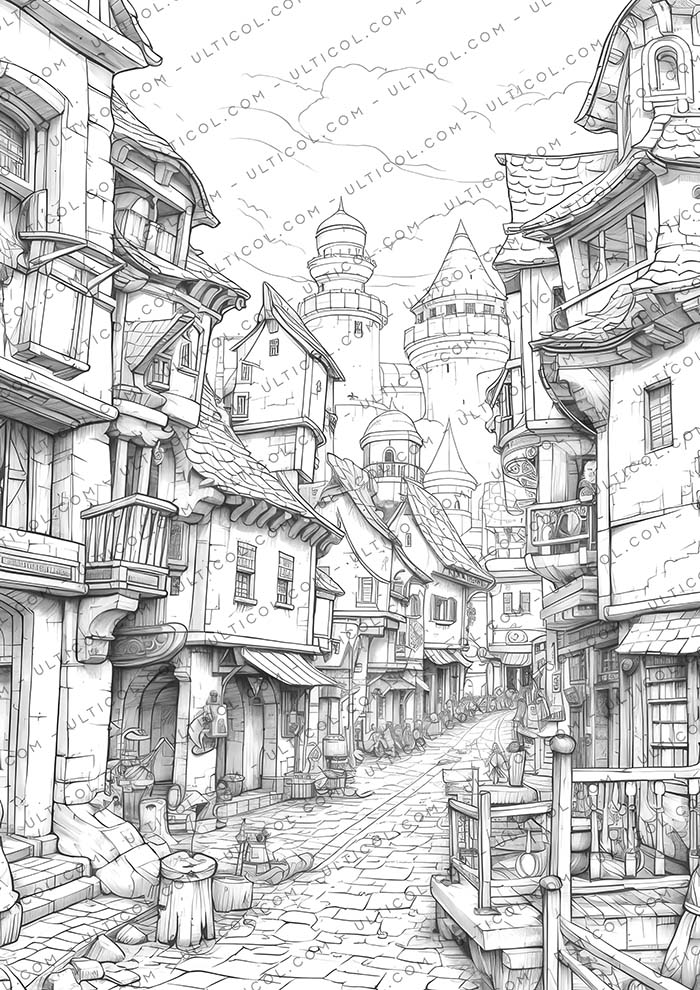 Fantasy Village Coloring