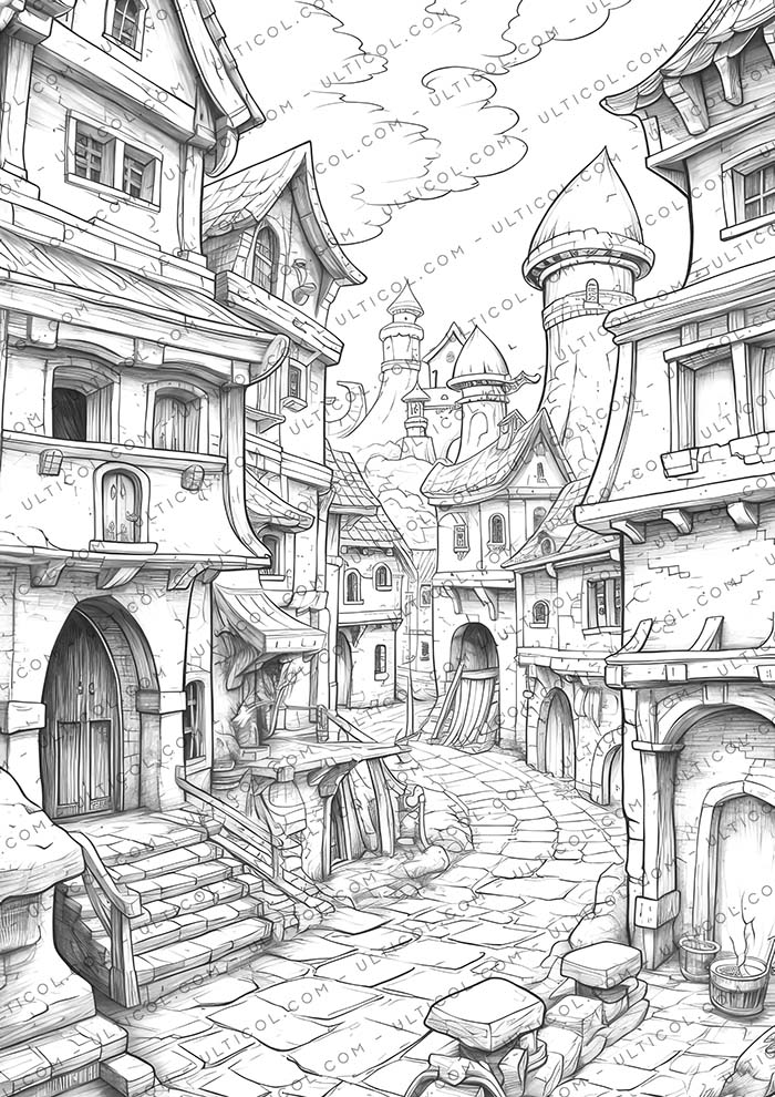 Fantasy Village Coloring