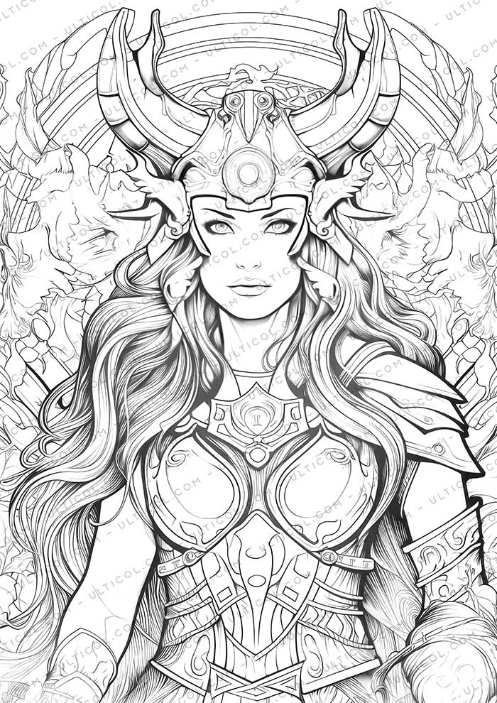 Viking Coloring Page Book, Adults + Kids - Instant Download Grayscale Coloring Page