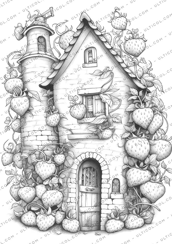 Strawberry Fairy Houses Coloring