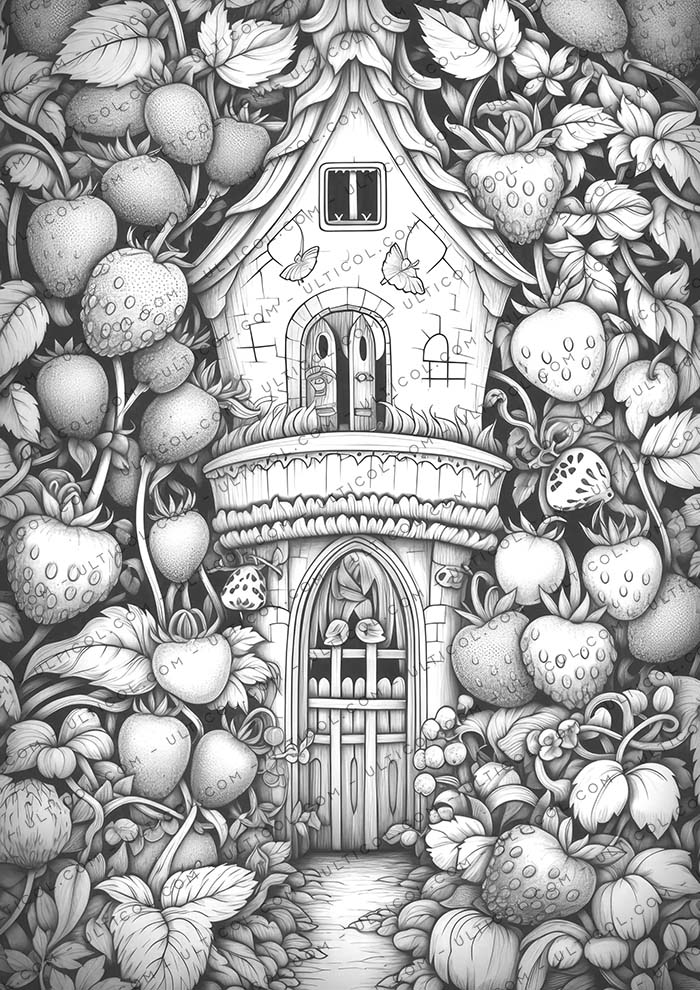 Strawberry Fairy Houses Coloring