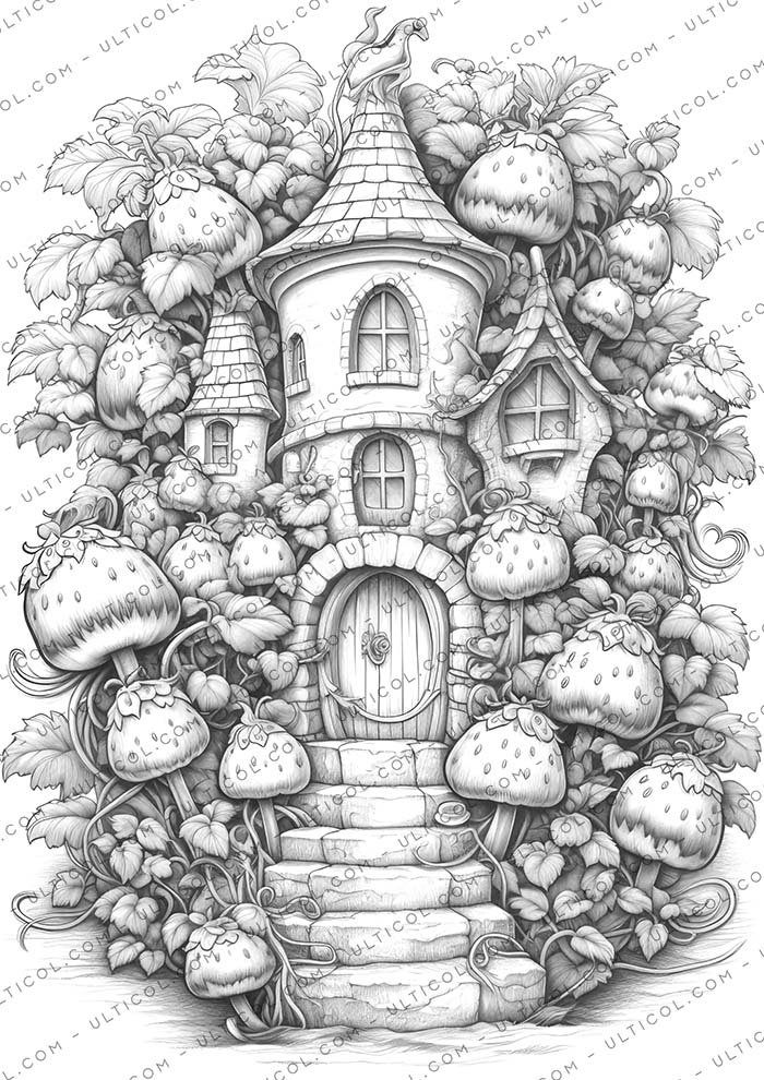 Strawberry Fairy Houses Coloring