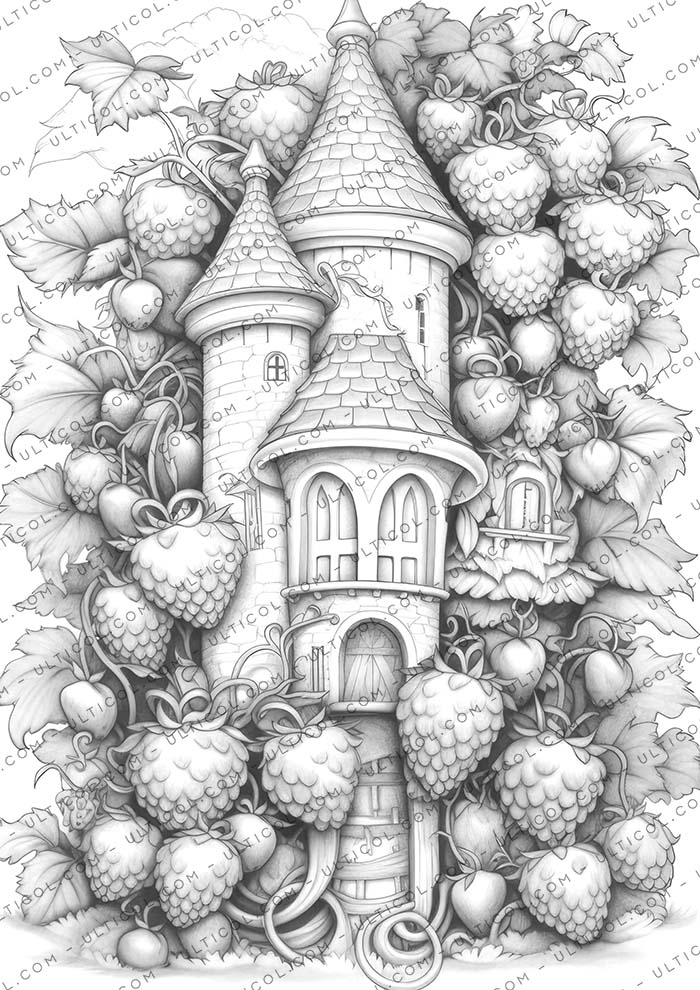 Strawberry Fairy Houses Coloring