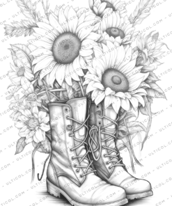 Boots with Flowers Coloring Book