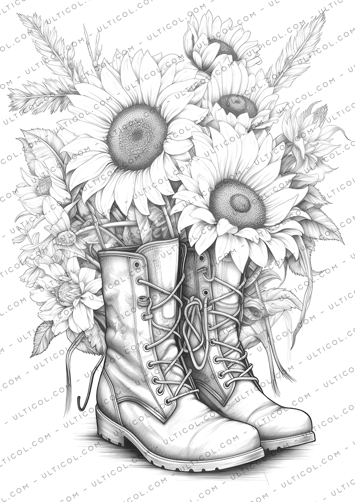 Boots with Flowers Coloring Book