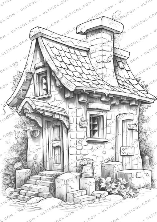 Stone Cottage Houses Coloring