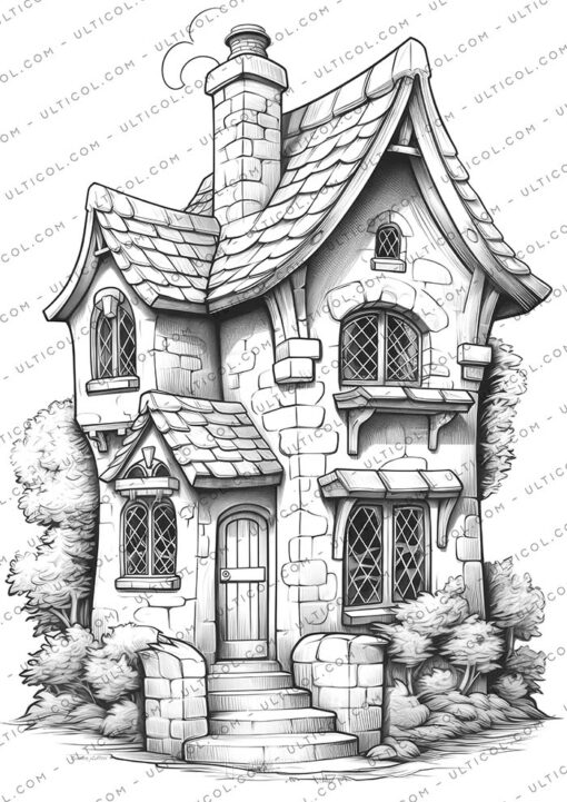 Stone Cottage Houses Coloring
