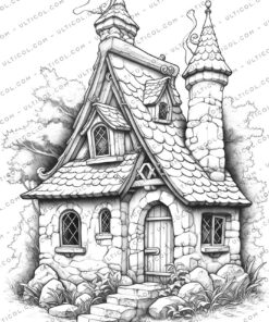 Stone Cottage Houses Coloring