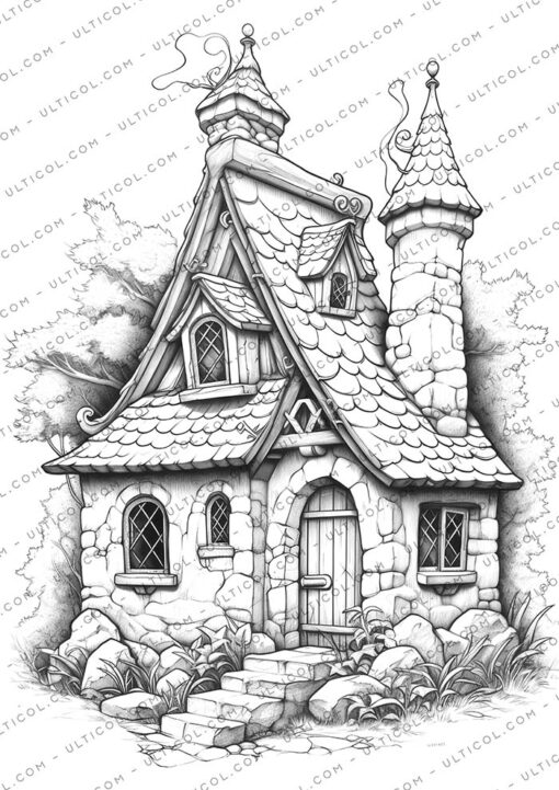 Stone Cottage Houses Coloring