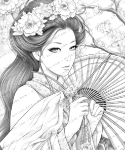 Japanese Geisha Coloring Book