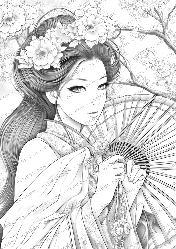 Japanese Geisha Coloring Book