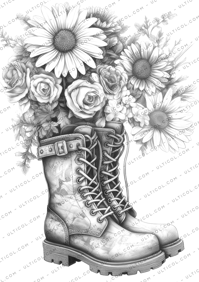 Boots with Flowers Coloring Book