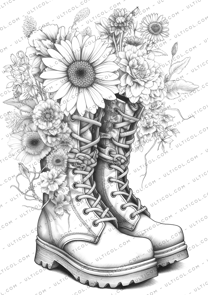 Boots with Flowers Coloring Book