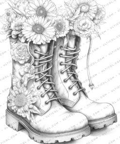 Boots with Flowers Coloring Book