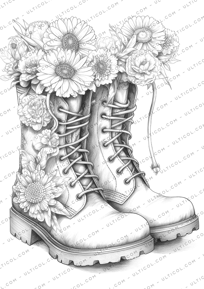 Boots with Flowers Coloring Book
