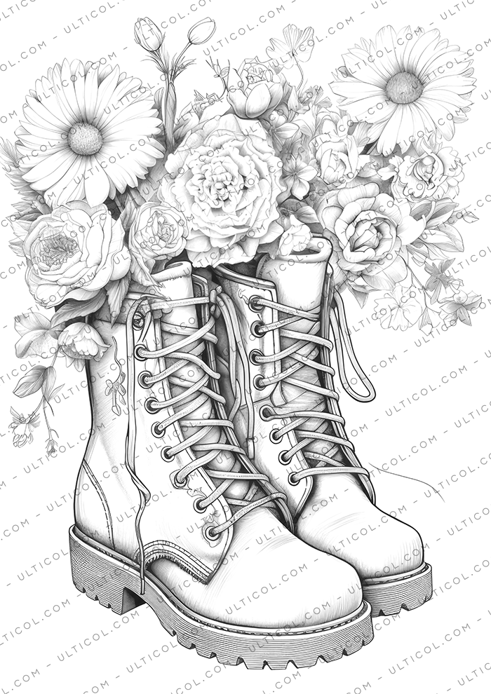 Boots with Flowers Coloring Book