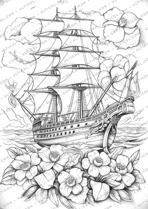Flower Ship Coloring