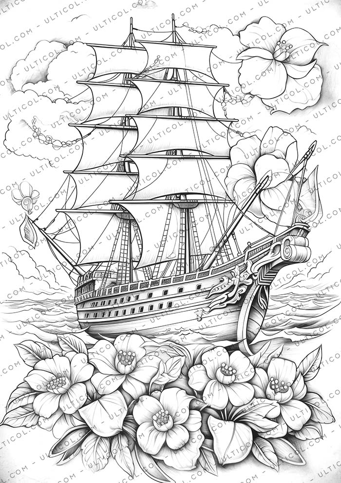 Flower Ship Coloring