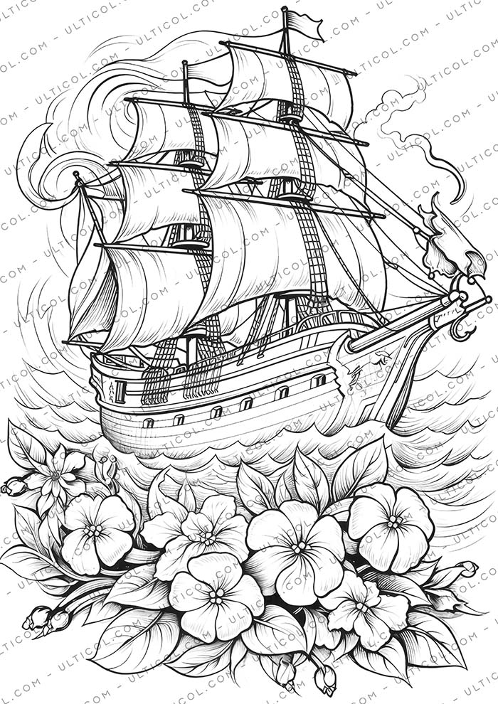 Flower Ship Coloring